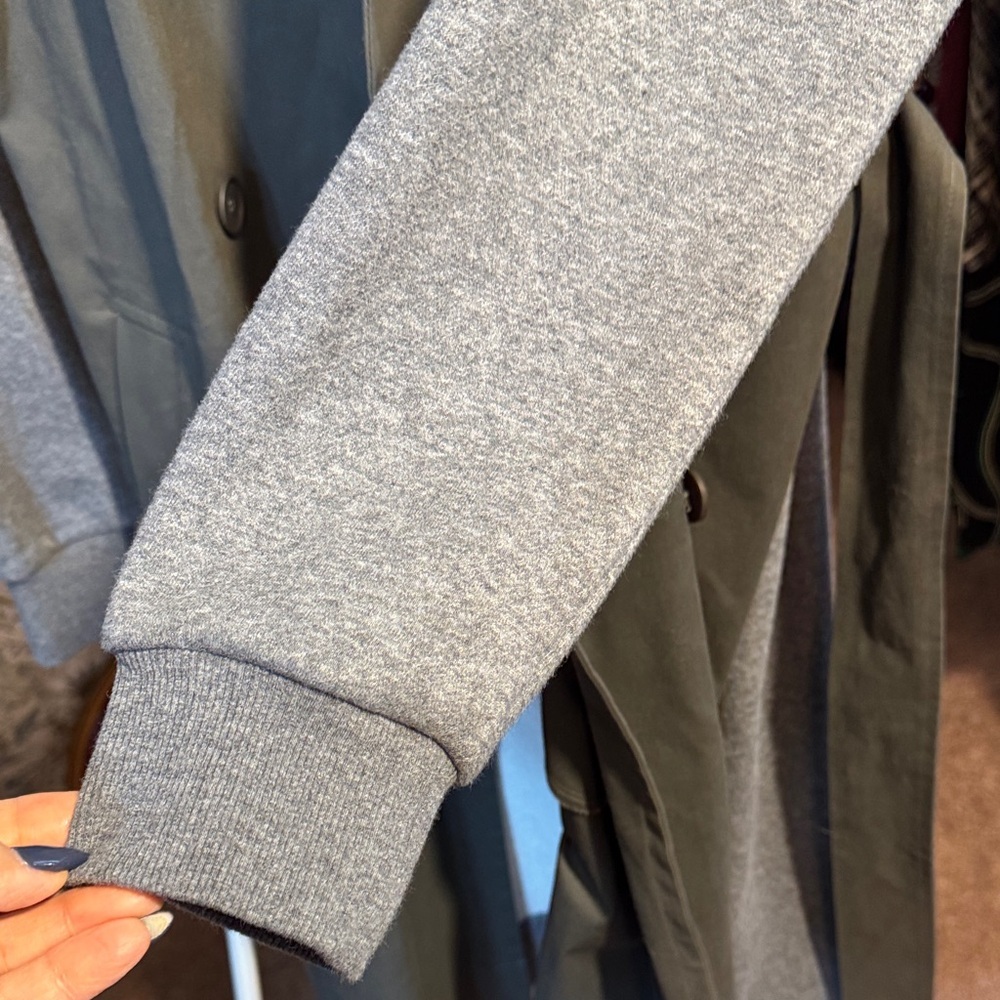 EUC Good American 2 Tone Olive Gray Fleece Mixed Media Midi Trench - Picture 12 of 14